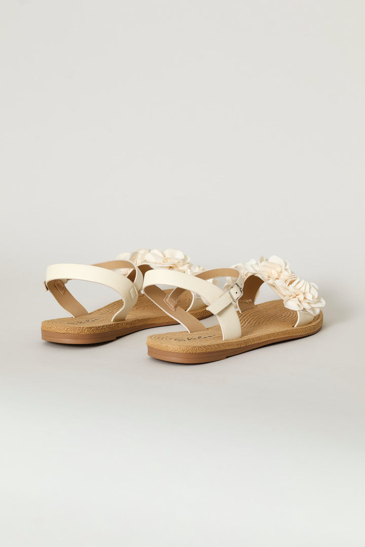Ankle Strap Flower Mule Sandal - Natural