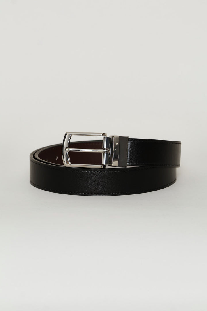 Men's Formal Rev Silver Buckle Belt - Black/Brown