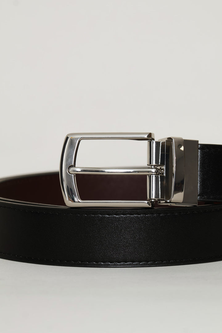 Men's Formal Rev Silver Buckle Belt - Black/Brown