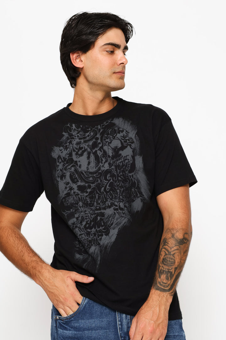 Skull Print Tee - Black
