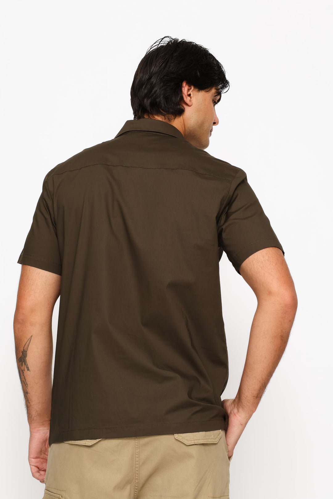 Short Sleeve Cotton Poplin Shirt - Dark Fatigue
