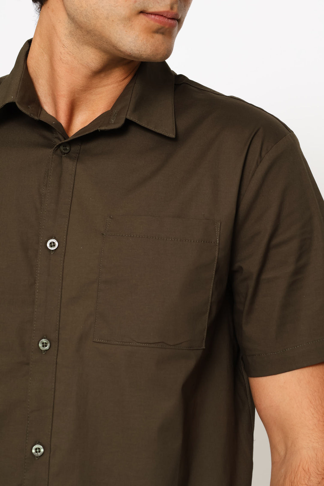 Short Sleeve Cotton Poplin Shirt - Dark Fatigue