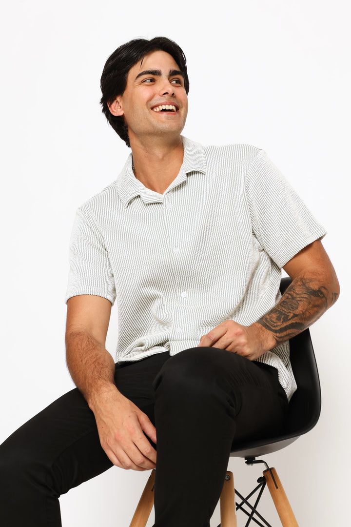 Seersucker Shirt - Sage/Ecru