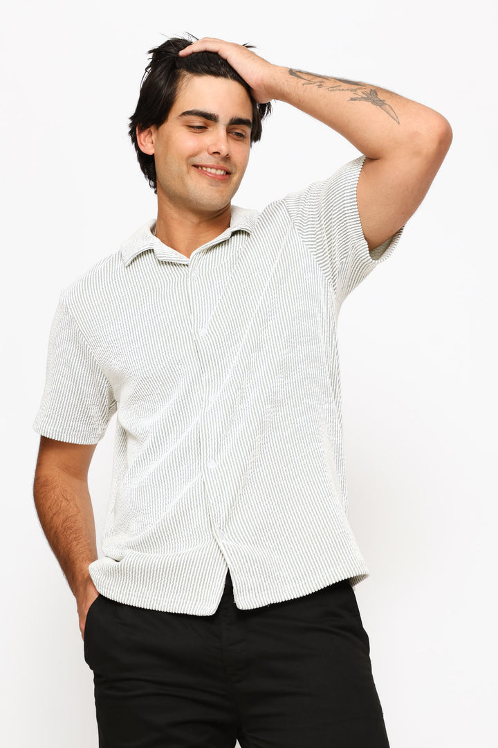 Seersucker Shirt - Sage/Ecru