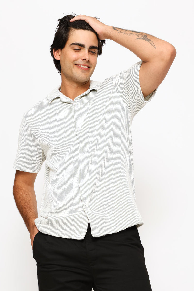 Seersucker Shirt - Sage/Ecru