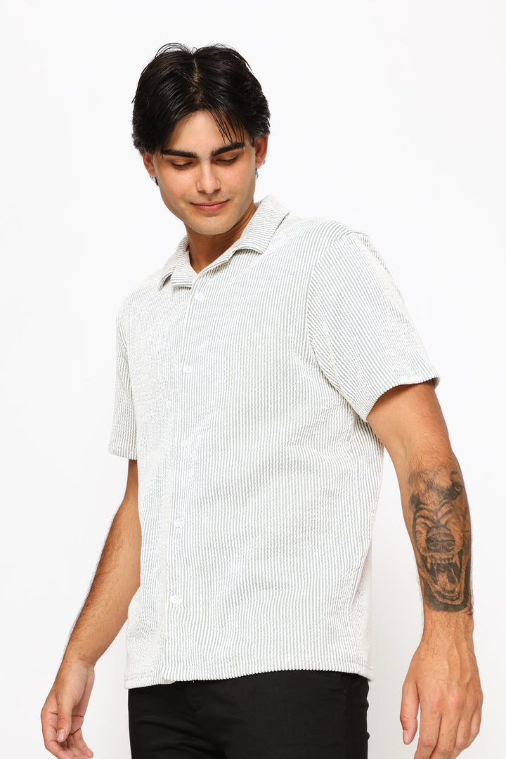 Seersucker Shirt - Sage/Ecru