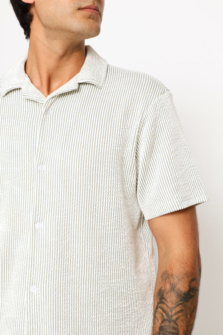 Seersucker Shirt - Sage/Ecru