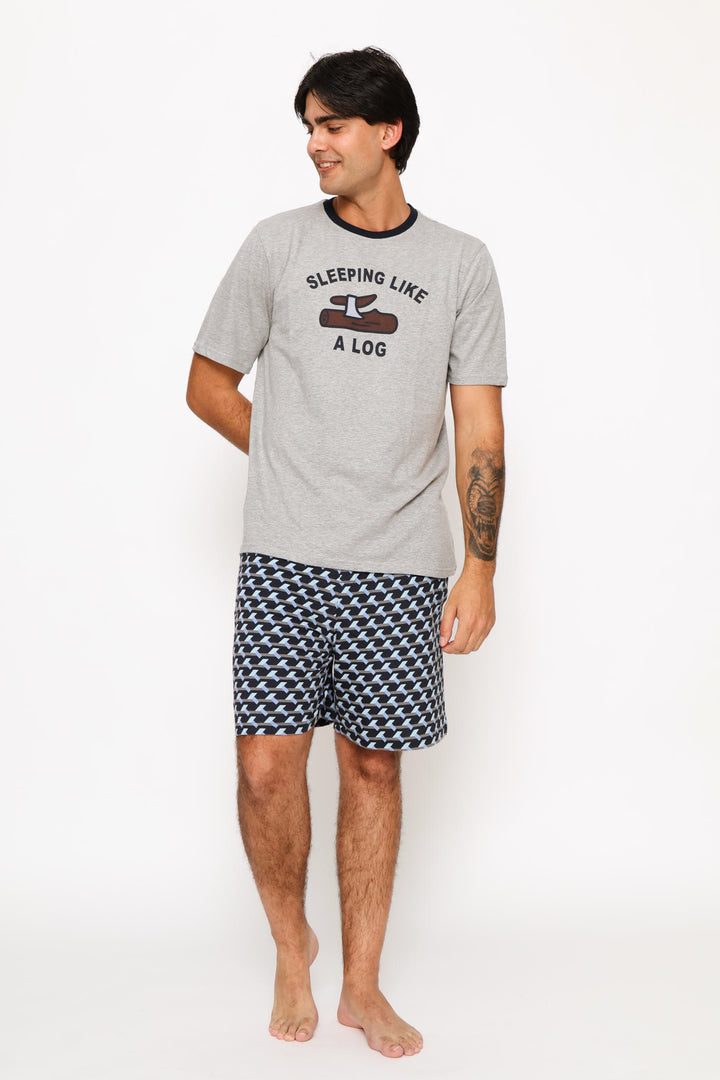 Geo Print Knit Sleep Shorts - Navy/Indigo