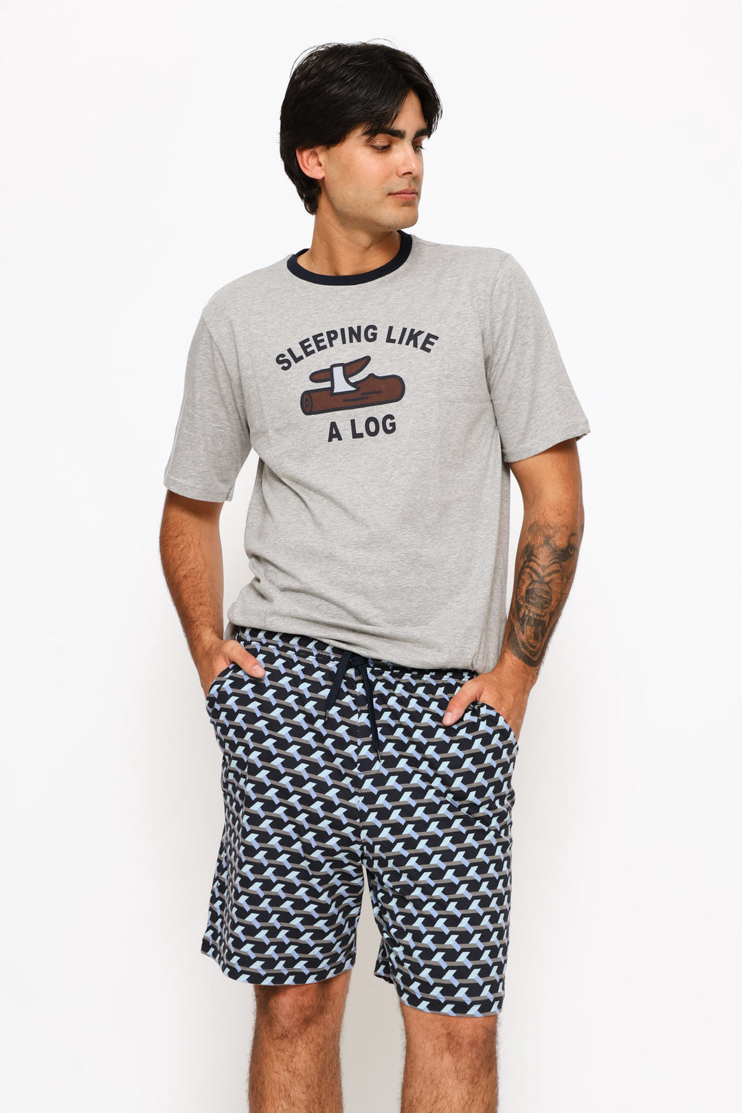 Geo Print Knit Sleep Shorts - Navy/Indigo