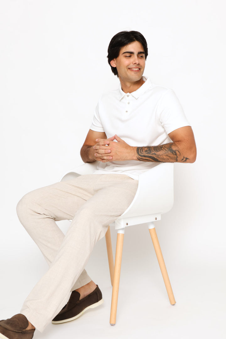 Crinkle Stripe Textured Golfer - Off White