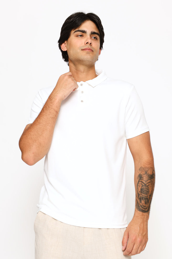 Crinkle Stripe Textured Golfer - Off White