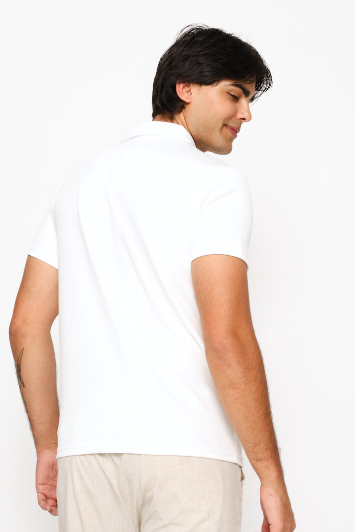 Crinkle Stripe Textured Golfer - Off White