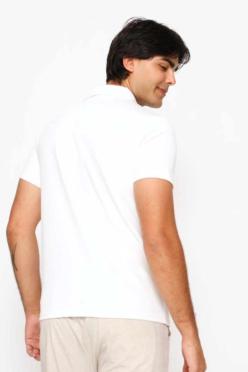 Crinkle Stripe Textured Golfer - Off White