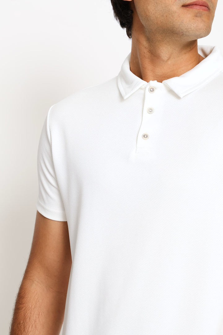 Crinkle Stripe Textured Golfer - Off White