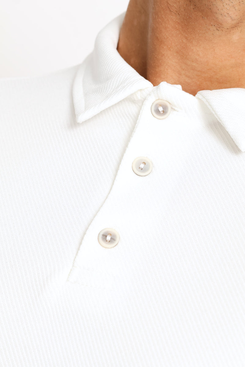 Crinkle Stripe Textured Golfer - Off White