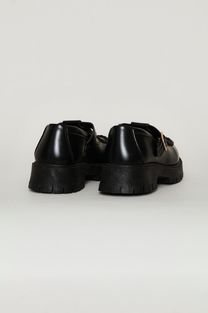 Girls Chunky T-Bar Loafer - Black