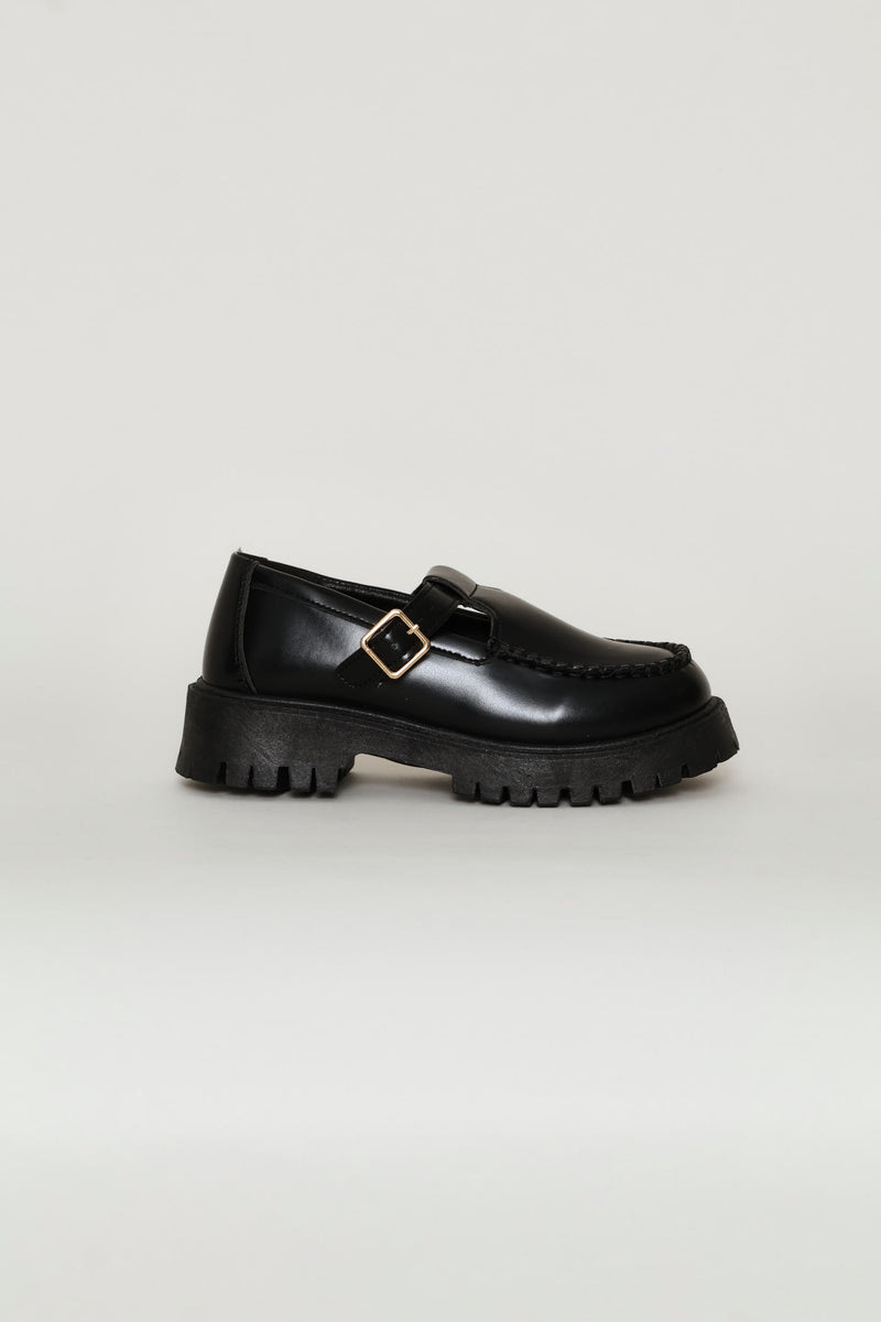 Girls Chunky T-Bar Loafer - Black