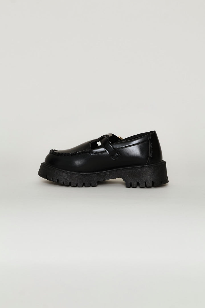 Girls Chunky T-Bar Loafer - Black