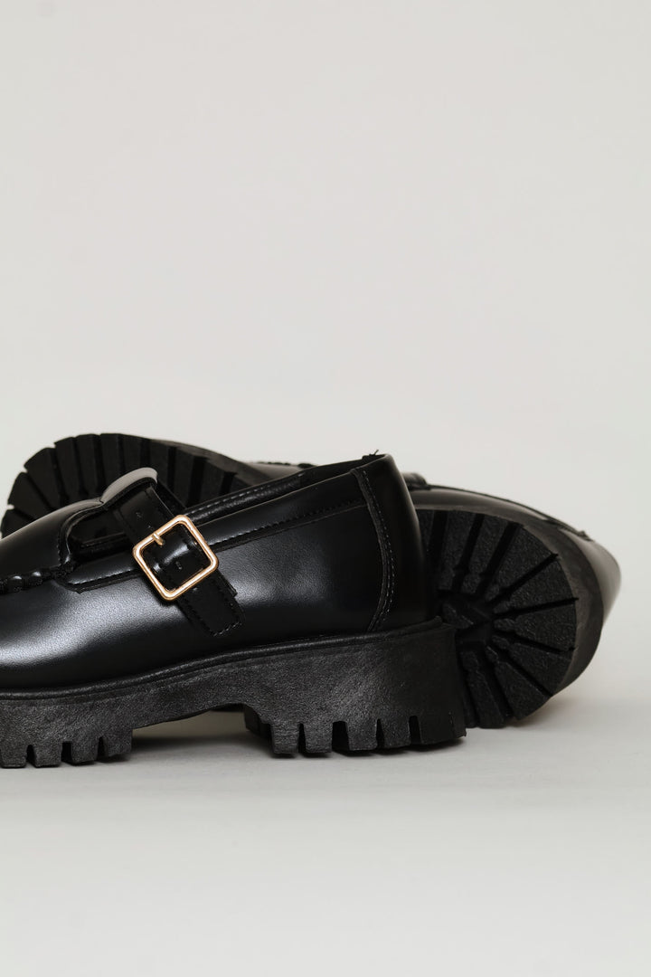 Girls Chunky T-Bar Loafer - Black