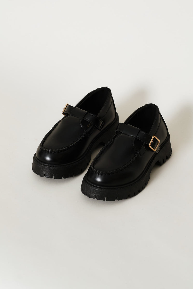Girls Chunky T-Bar Loafer - Black