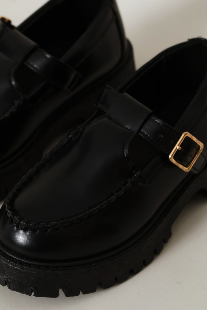 Girls Chunky T-Bar Loafer - Black