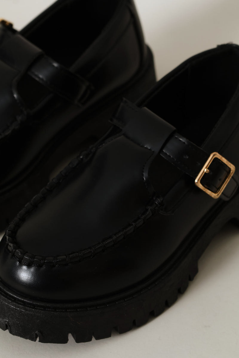 Girls Chunky T-Bar Loafer - Black