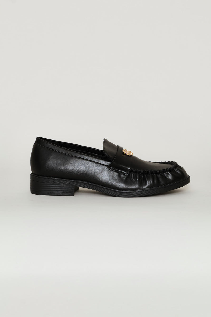 Ruched Vamp Penny Moccasin Loafer - Black