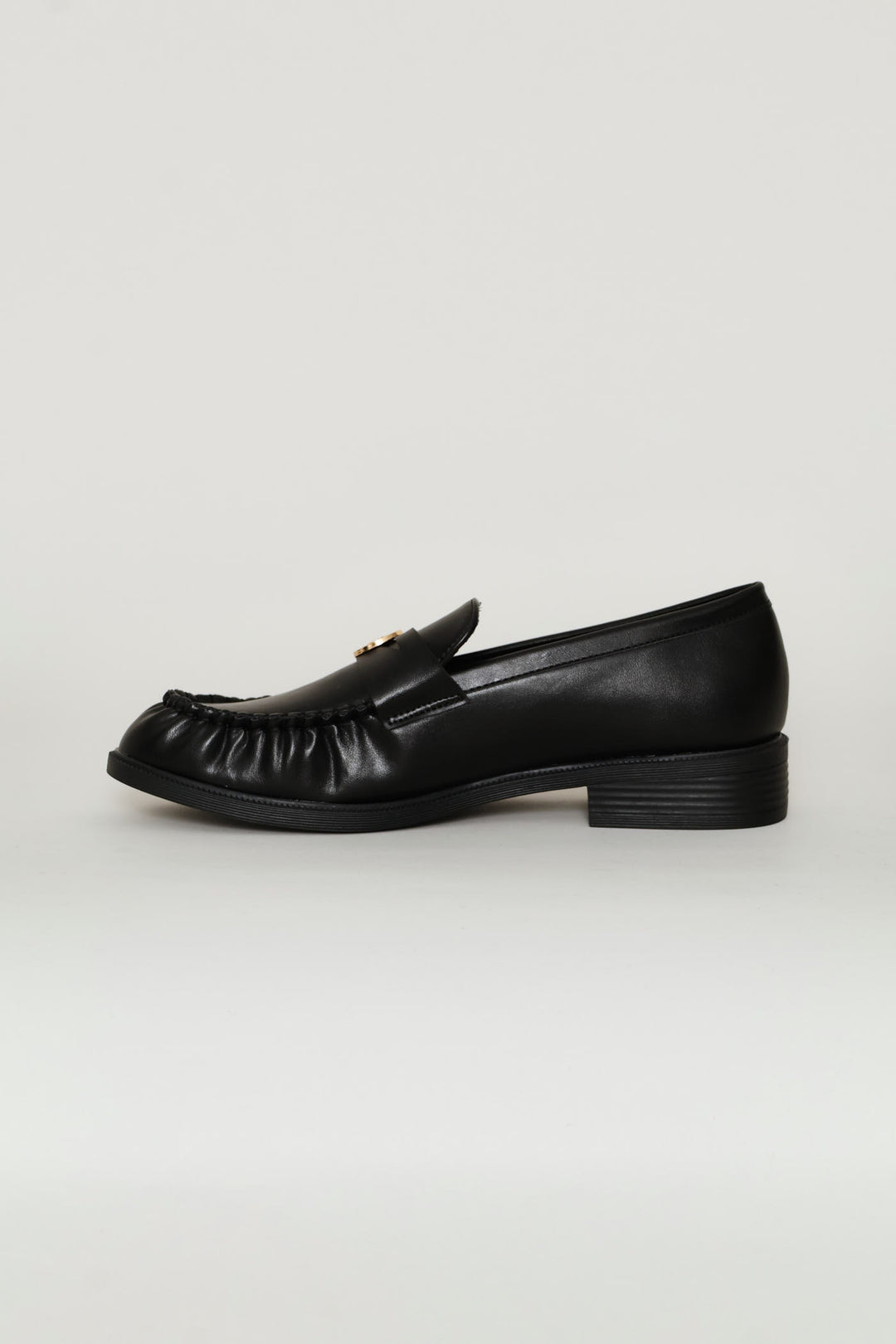 Ruched Vamp Penny Moccasin Loafer - Black