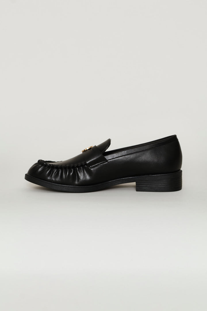 Ruched Vamp Penny Moccasin Loafer - Black