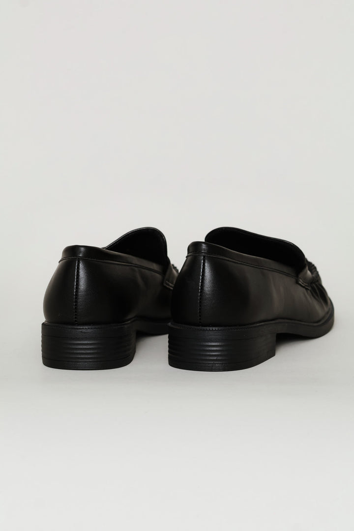 Ruched Vamp Penny Moccasin Loafer - Black
