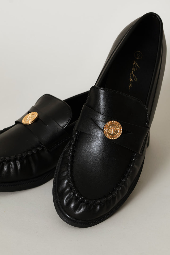 Ruched Vamp Penny Moccasin Loafer - Black