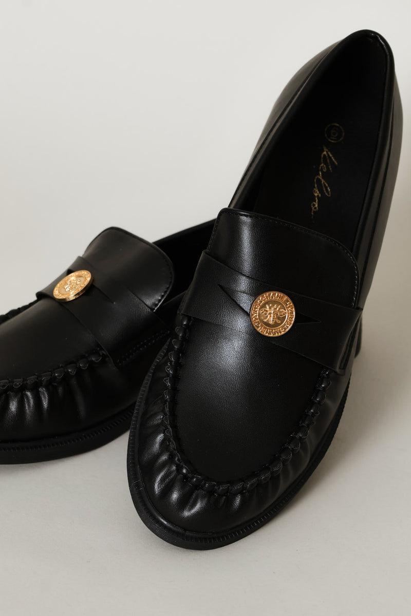 Ruched Vamp Penny Moccasin Loafer - Black