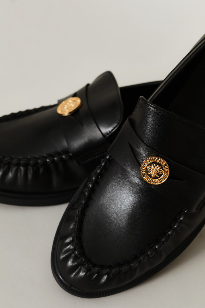 Ruched Vamp Penny Moccasin Loafer - Black