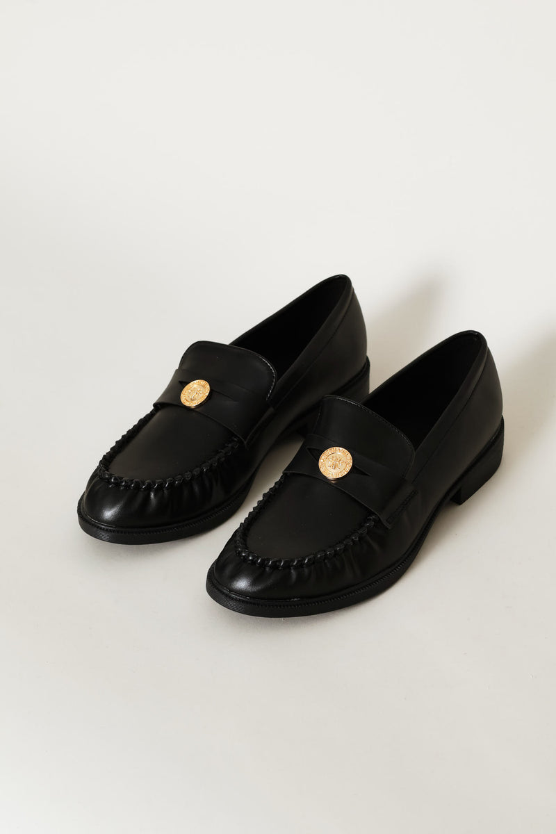 Ruched Vamp Penny Moccasin Loafer - Black