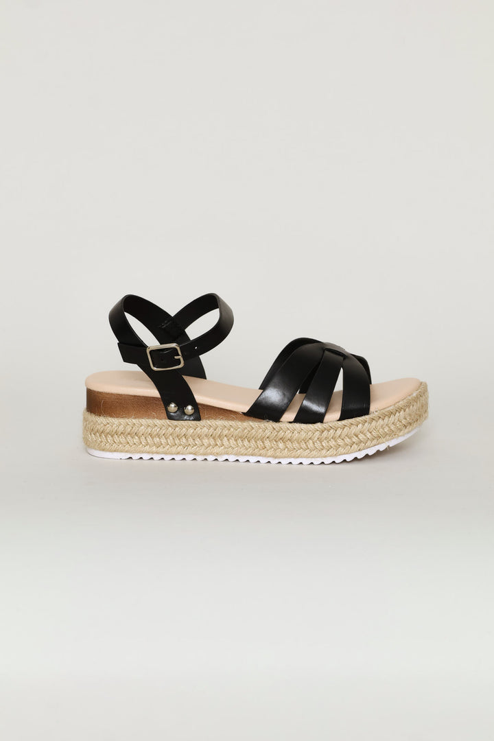 Girls Espadrillle Wedge Sandal - Black