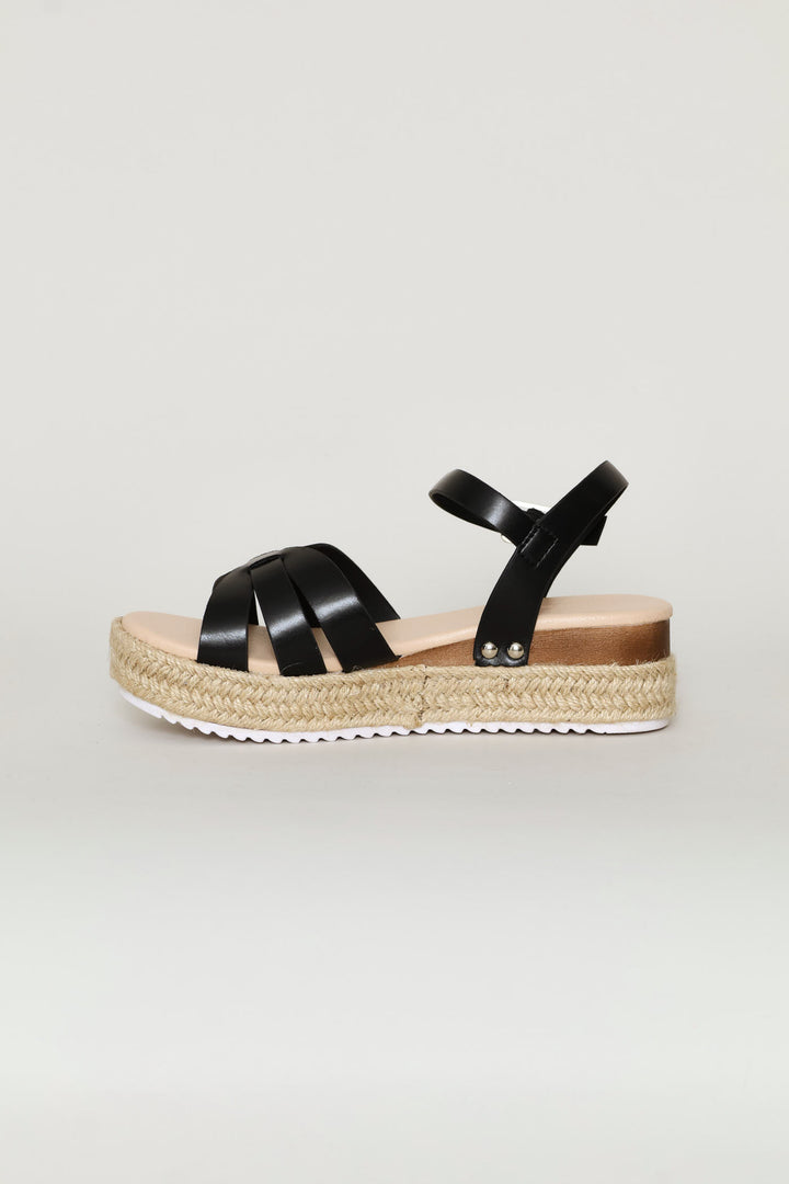 Girls Espadrillle Wedge Sandal - Black