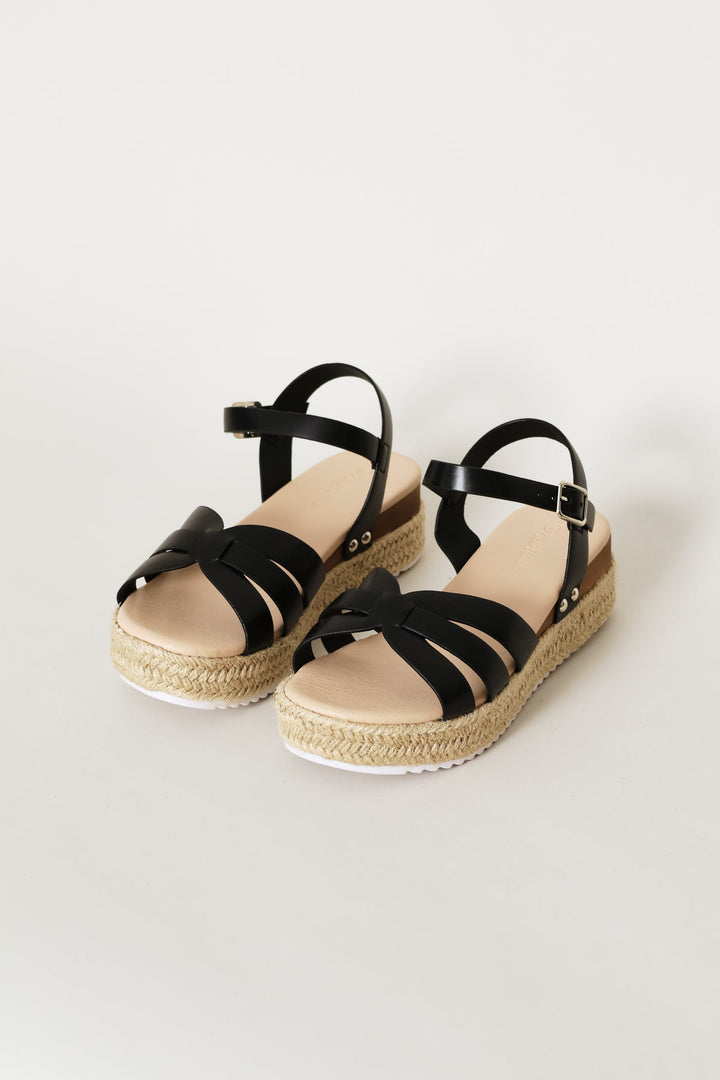 Girls Espadrillle Wedge Sandal - Black