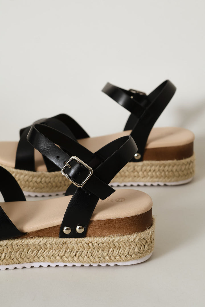 Girls Espadrillle Wedge Sandal - Black