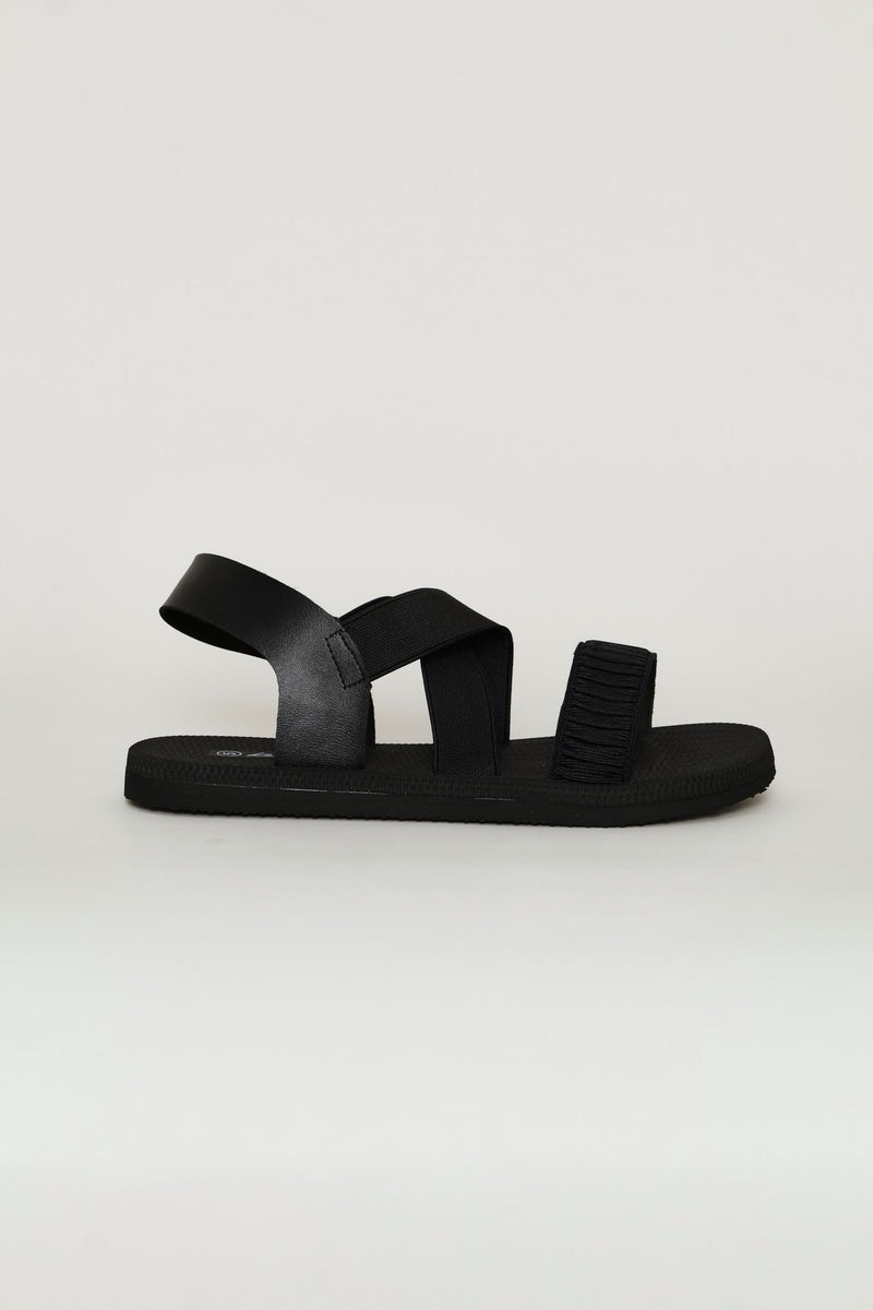 Ankle Strap Double Strap Mule Sandal - Black