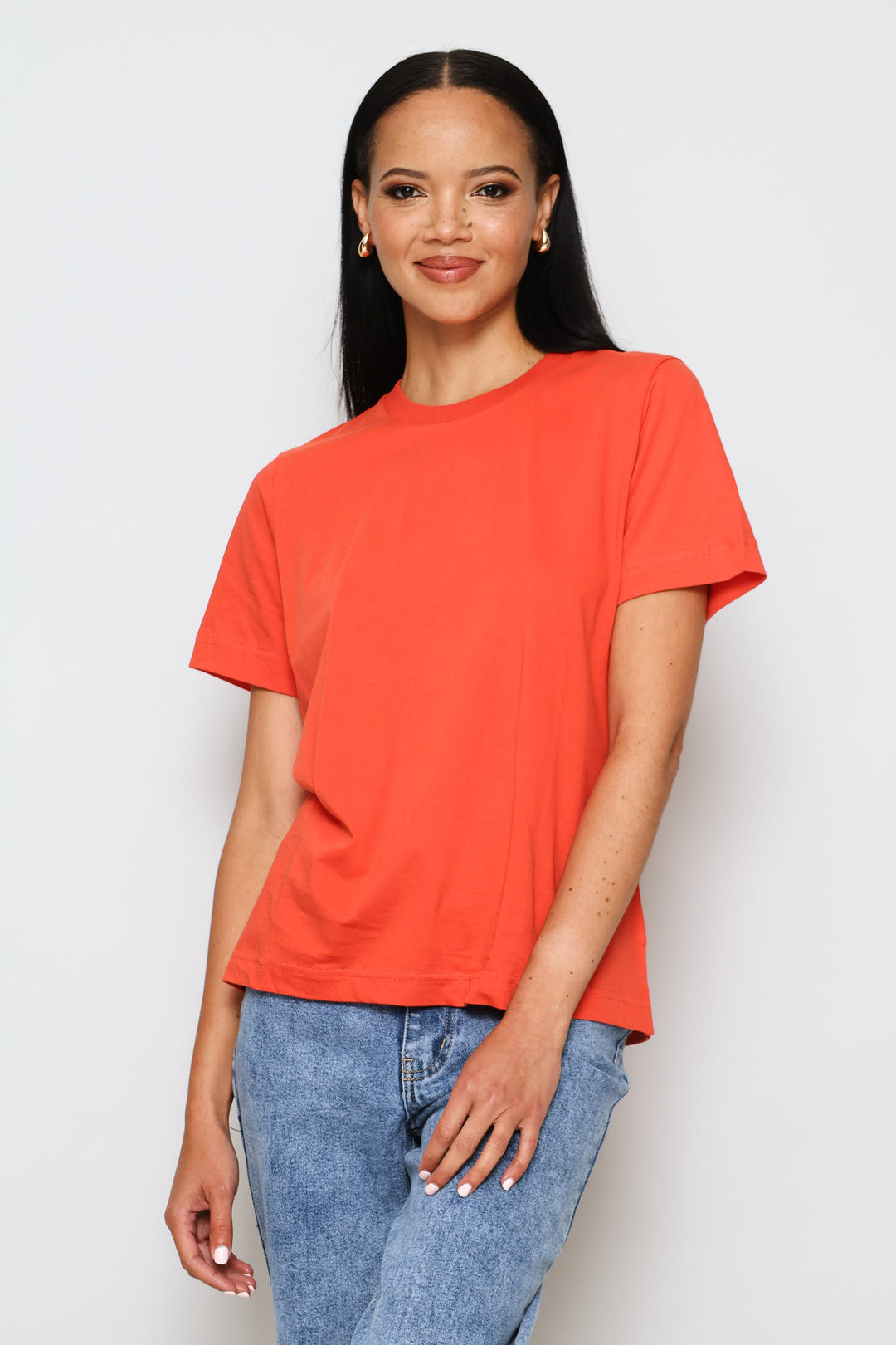 Rib Neck Cotton Boxy Tee - Paprika