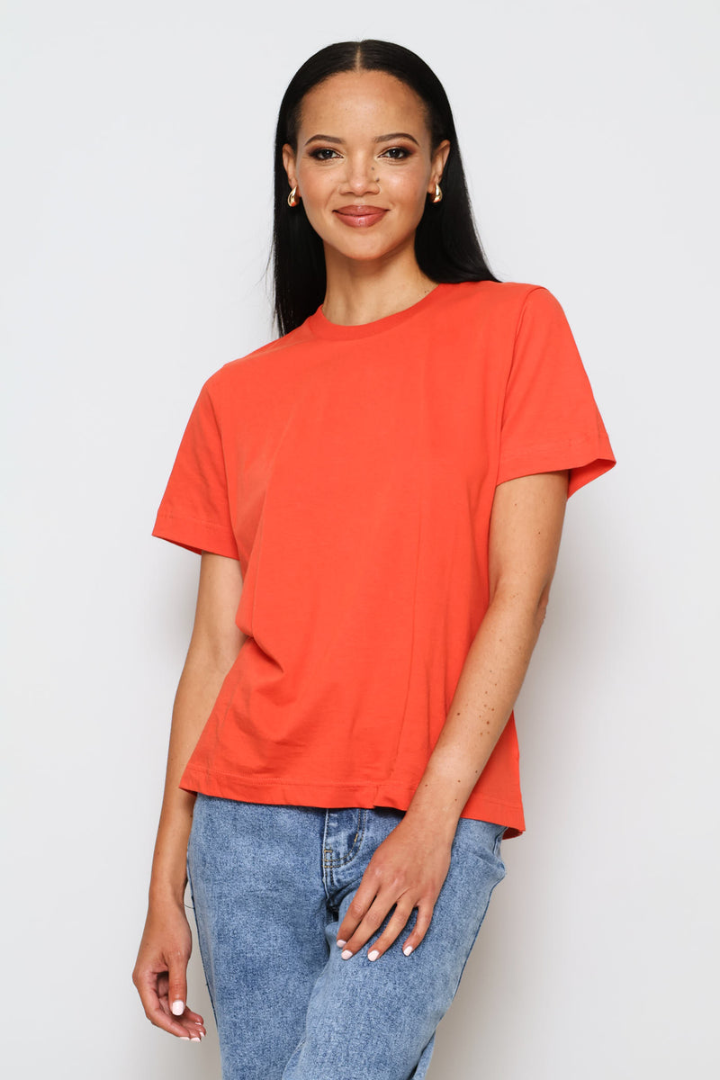 Rib Neck Cotton Boxy Tee - Paprika
