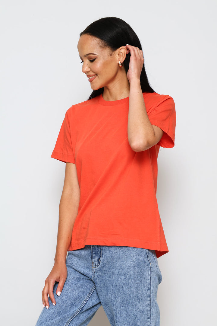 Rib Neck Cotton Boxy Tee - Paprika
