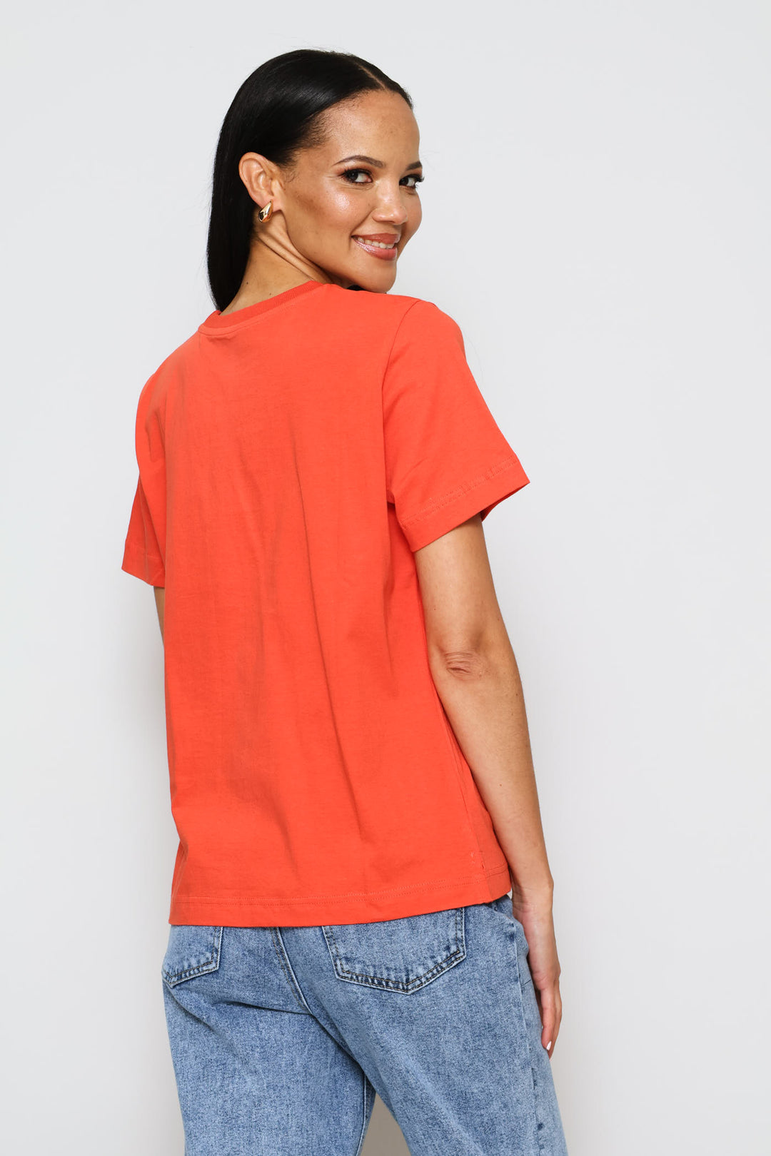 Rib Neck Cotton Boxy Tee - Paprika