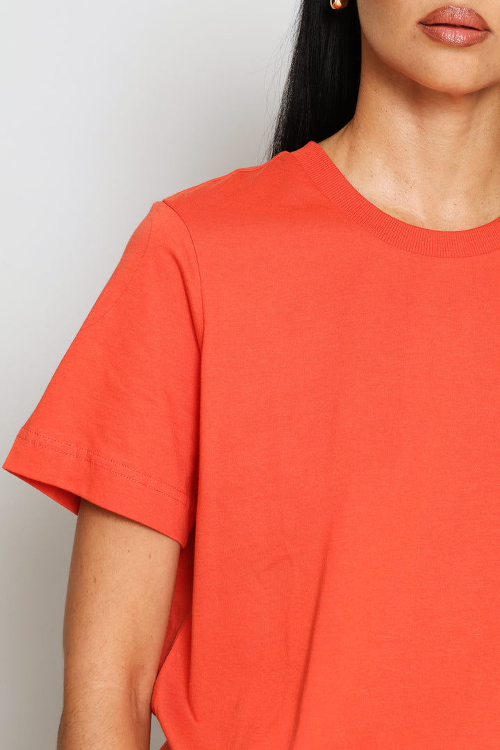 Rib Neck Cotton Boxy Tee - Paprika