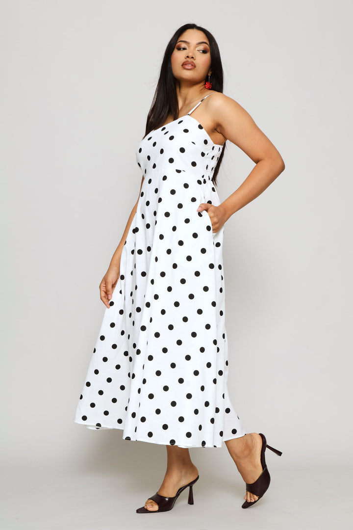 Strappy Boobtube A-Line Polka Dot Maxi Dress - White/Black