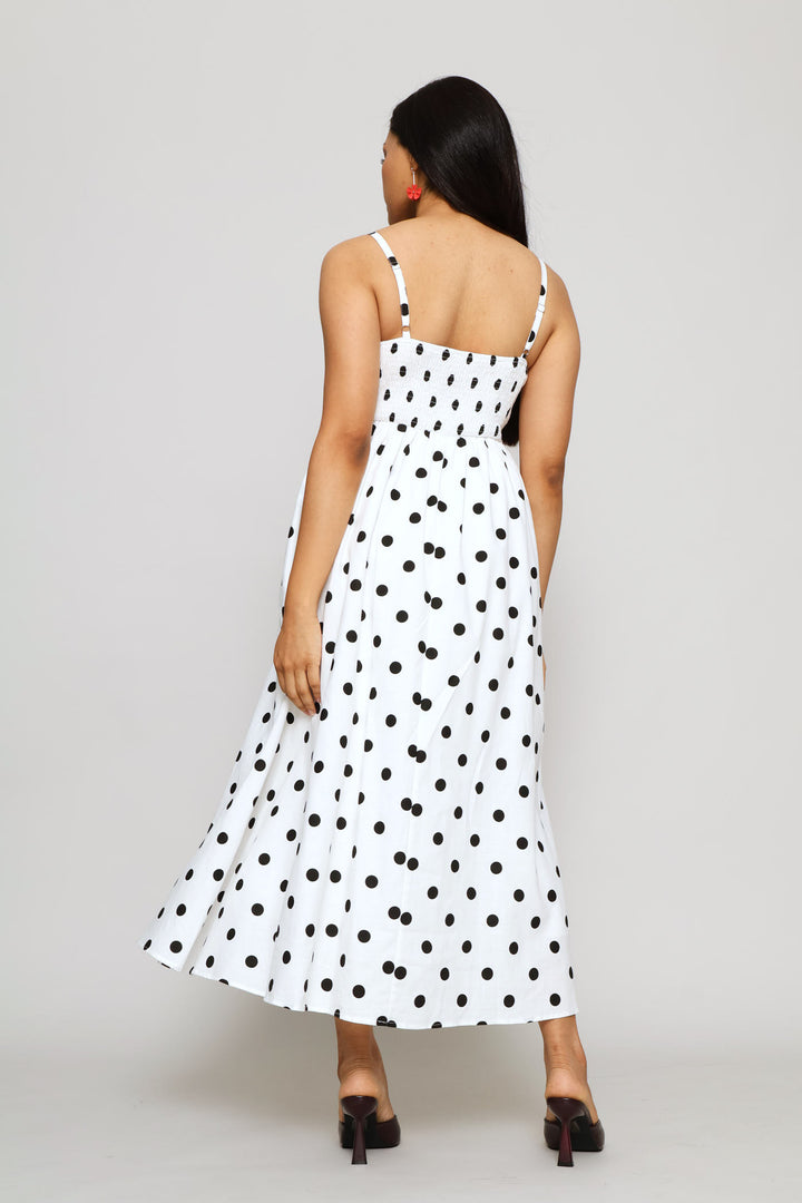 Strappy Boobtube A-Line Polka Dot Maxi Dress - White/Black