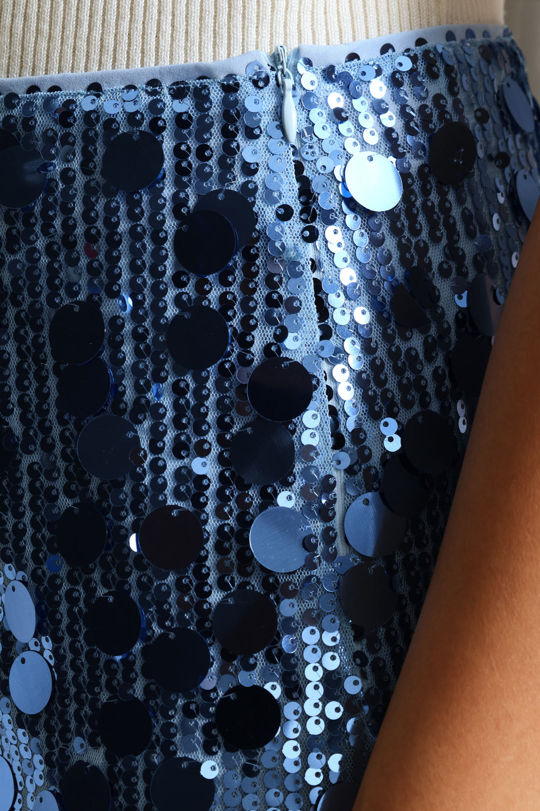 High Waisted Sequin Maxi Skirt With Back Slit - Blue