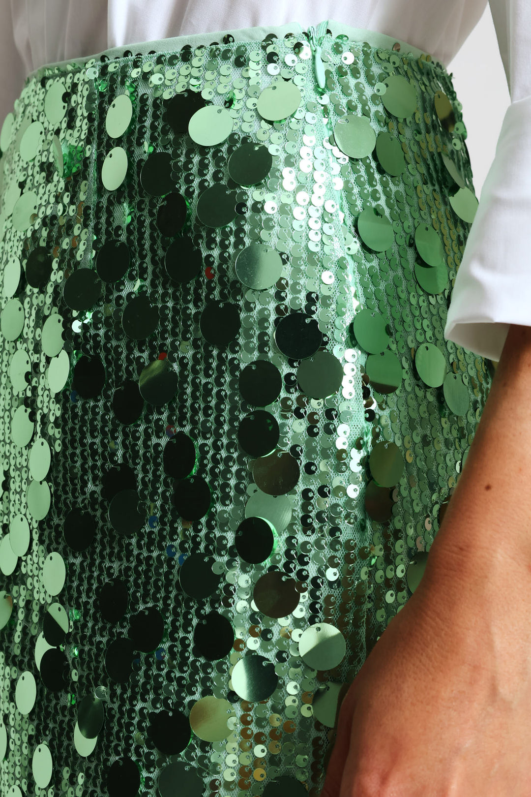 High Waisted Sequin Maxi Skirt With Back Slit - Mint