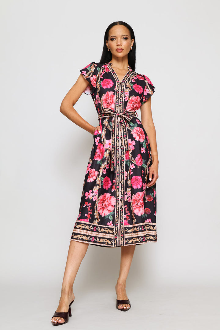 Floral Belted Dress - Pink