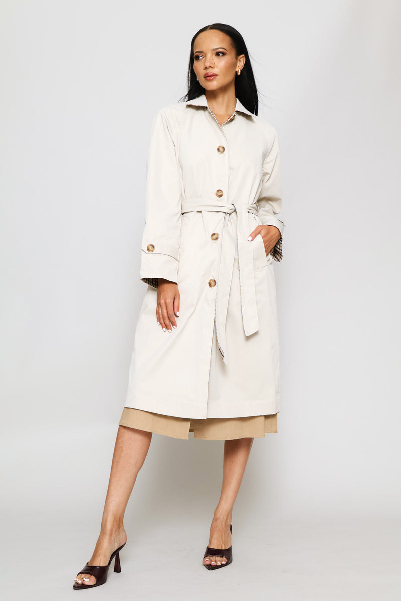 Epaulette Detail Reversible Trench Coat - Light Stone